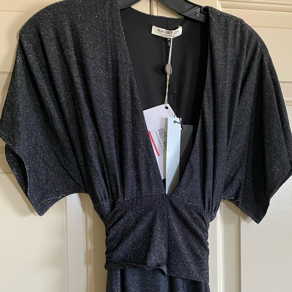 NWT Halston Heritage Tie-back metallic crepe gown - Picture 7 of 9